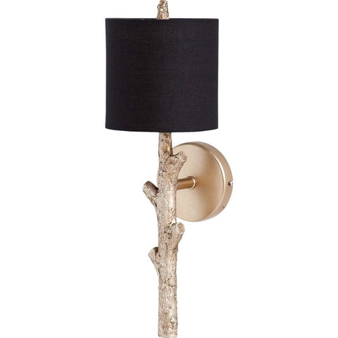 Sabinal, Gold Resin Branch Wall Sconce with Black Shade